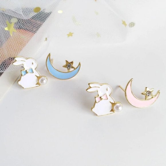 Sweet Moon Rabbit Earrings - Pink - Picture 3 of 8